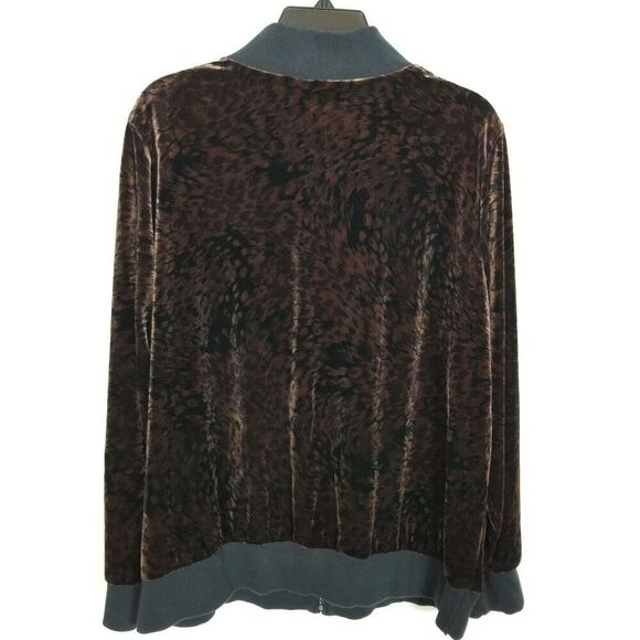 Susan Graver Women Animal Print Velvet Jacket  Size XL Brown Zip Up - Picture 2 of 4